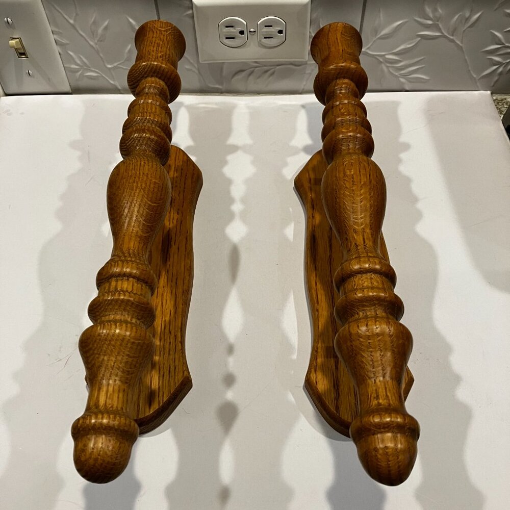 2 TWO Amish made Solid Oak Wood Candle Sconce Vintage SET Turned Wood NEW